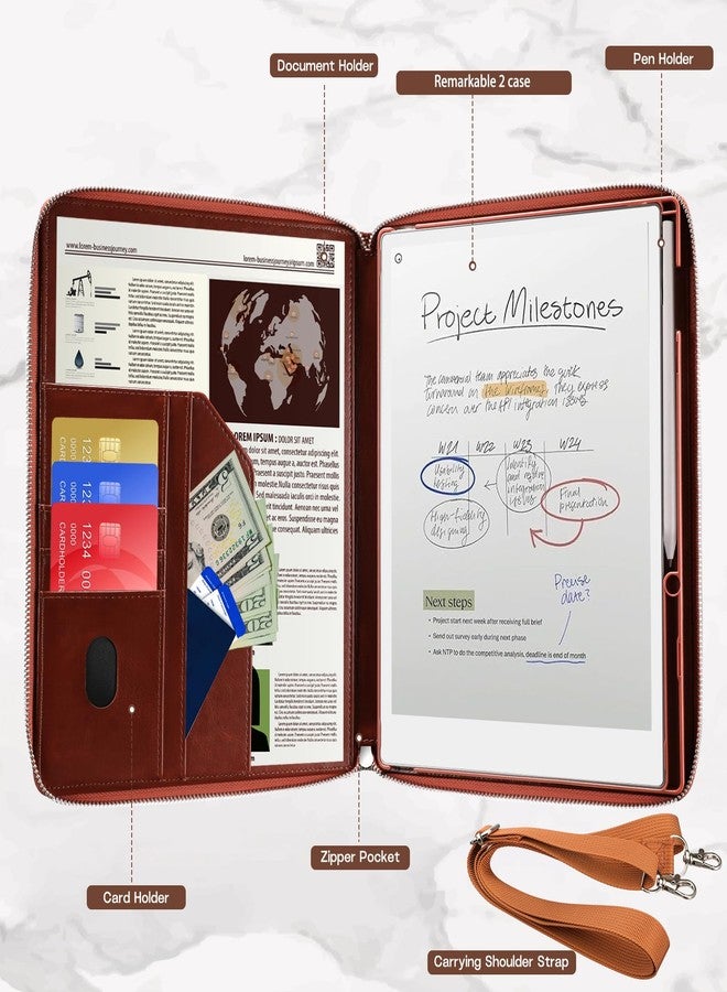 E NET-CASE Case for Remarkable 2 Tablet 10.3 inch (2020 Released) - Business Handheld Design Upgraded PU Leather Cover for Remarkable 2 Digital Paper with Zipper & Pen Holder (Brown) - Image 5