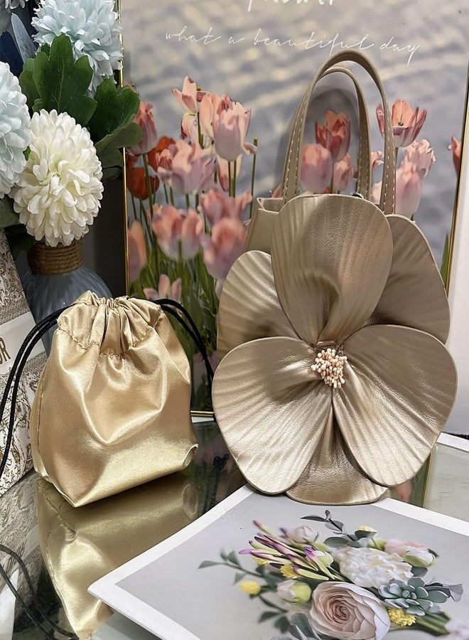CUXVA Mini Flower Evening Purse Bridal Clutch for Wedding PU Leather Evening Handbag with Chain Wedding Party Prom - Image 3