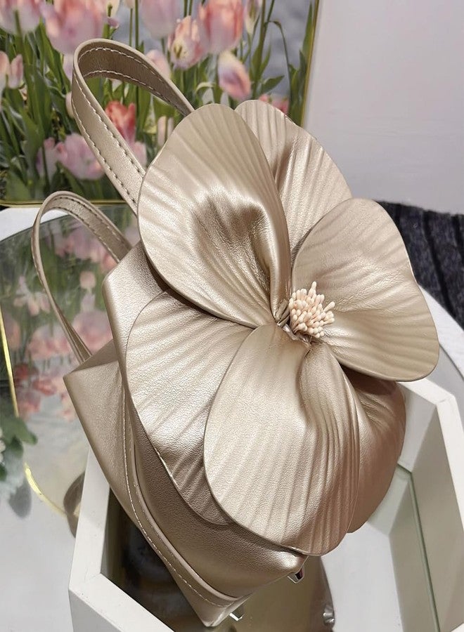 CUXVA Mini Flower Evening Purse Bridal Clutch for Wedding PU Leather Evening Handbag with Chain Wedding Party Prom - Image 2