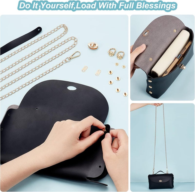 comfrt 23pcs DIY Leather Bag Making Set, Shoulder Bag Making Materials for Beginner Handmade Craft Purse Making Kit Including Bag Chains Bottom Rivets Locks Handbag Making Accessories, 7.8×4.7 Inch - Image 2