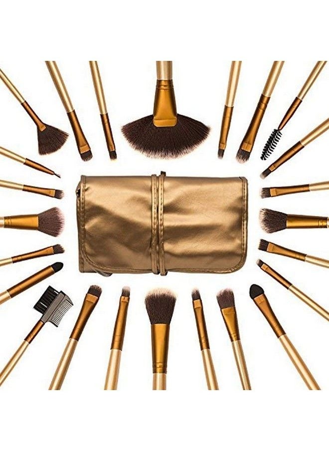 SKINPLUS - Natural Cosmetic Brush Set With Pouch Case (Pack Of 24) Golden - Image 1