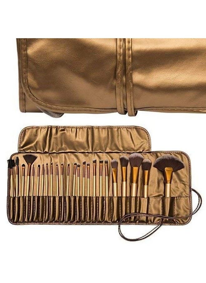SKINPLUS - Natural Cosmetic Brush Set With Pouch Case (Pack Of 24) Golden - Image 1