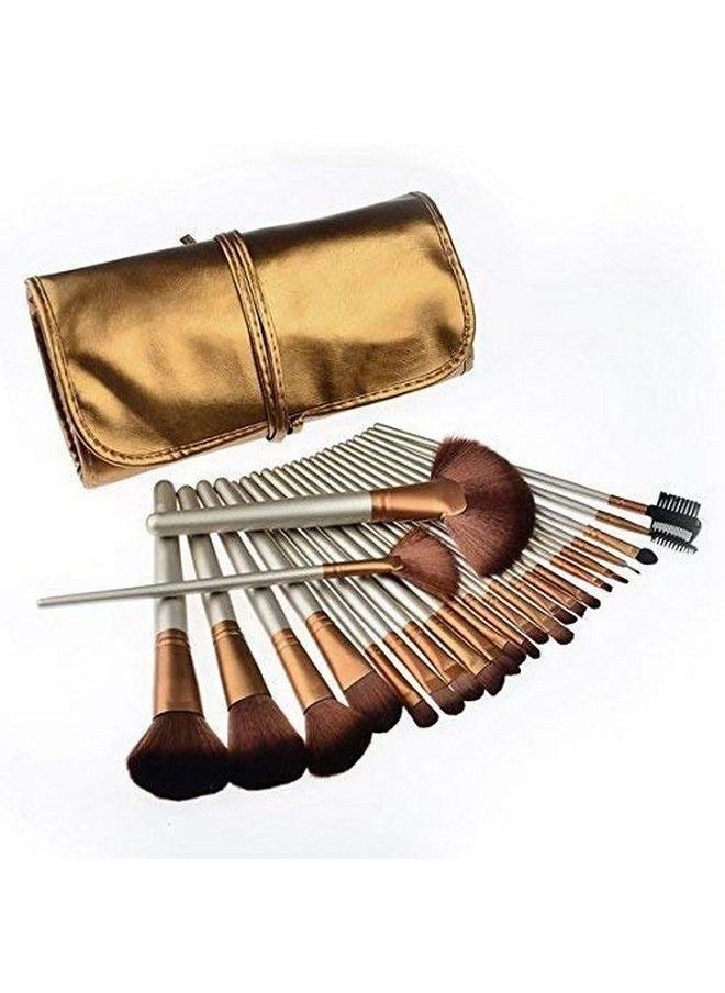SKINPLUS - Natural Cosmetic Brush Set With Pouch Case (Pack Of 24) Golden - Image 1