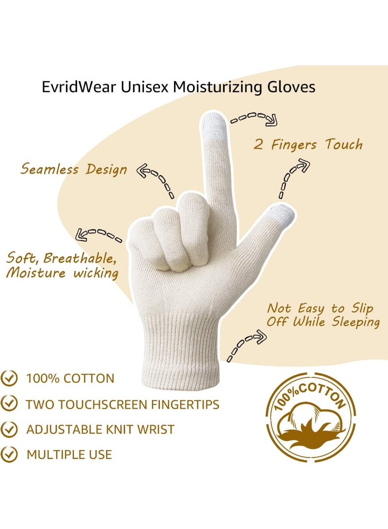 Evridwear Evridwear Unisex Moisturizing Cotton Gloves with Touchscreen Fingertips for Eczema Beauty Cosmetic Dry Hands Sensitive Irritated Skin Therapy Overnight Bedtime, 6 Pairs, Lightweight-Beige, L/XL  - Image 2