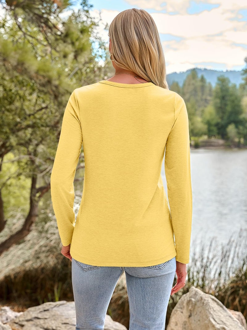 AUTOMET Womenâ€˜s Basic Long Sleeve Crewneck, Plus Size Winter & Spring Top, Casual Fall Tee for Teacher & Everyday Outfits 01Yellow XL - Image 4
