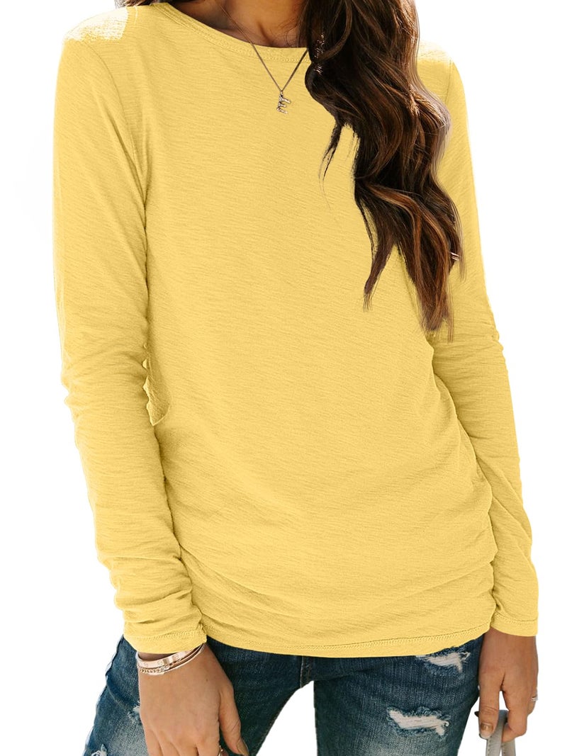 AUTOMET Womenâ€˜s Basic Long Sleeve Crewneck, Plus Size Winter & Spring Top, Casual Fall Tee for Teacher & Everyday Outfits 01Yellow XL - Image 1