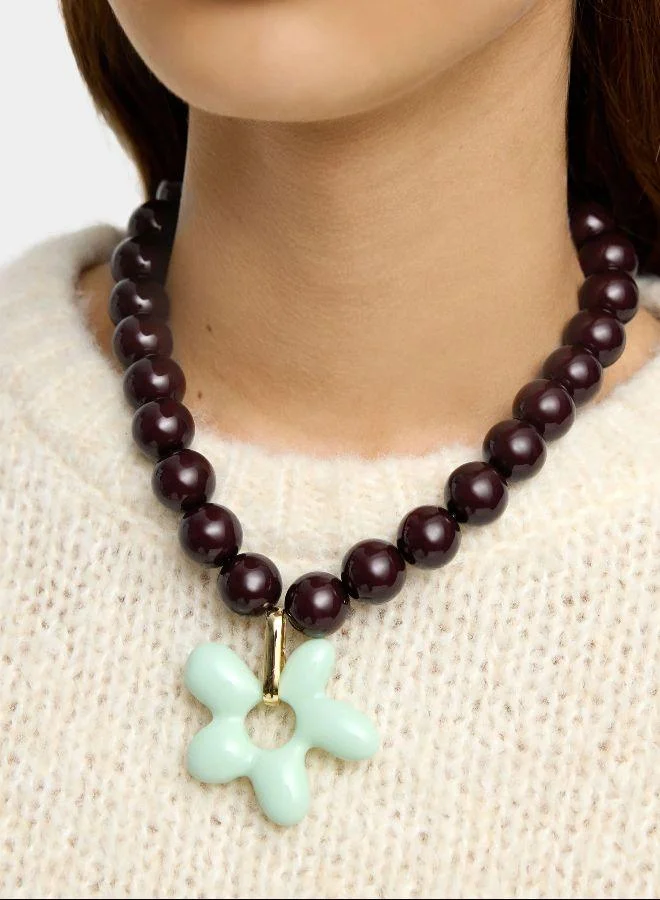 بارفوا عقد قصير مع خرزات وقلادة زهور متعددة الألوان