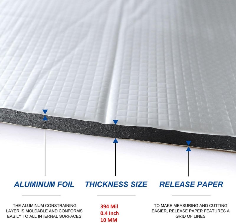 KASTWAVE Car Heat Sound Deadening Insulation Mat, 394 Mil 10.75 Sqft Auto Audio Deadener Foam, Car Sound Deadening Material Mat, Sound Dampening and Heat Insulation for Truck, Vehicle - Image 2