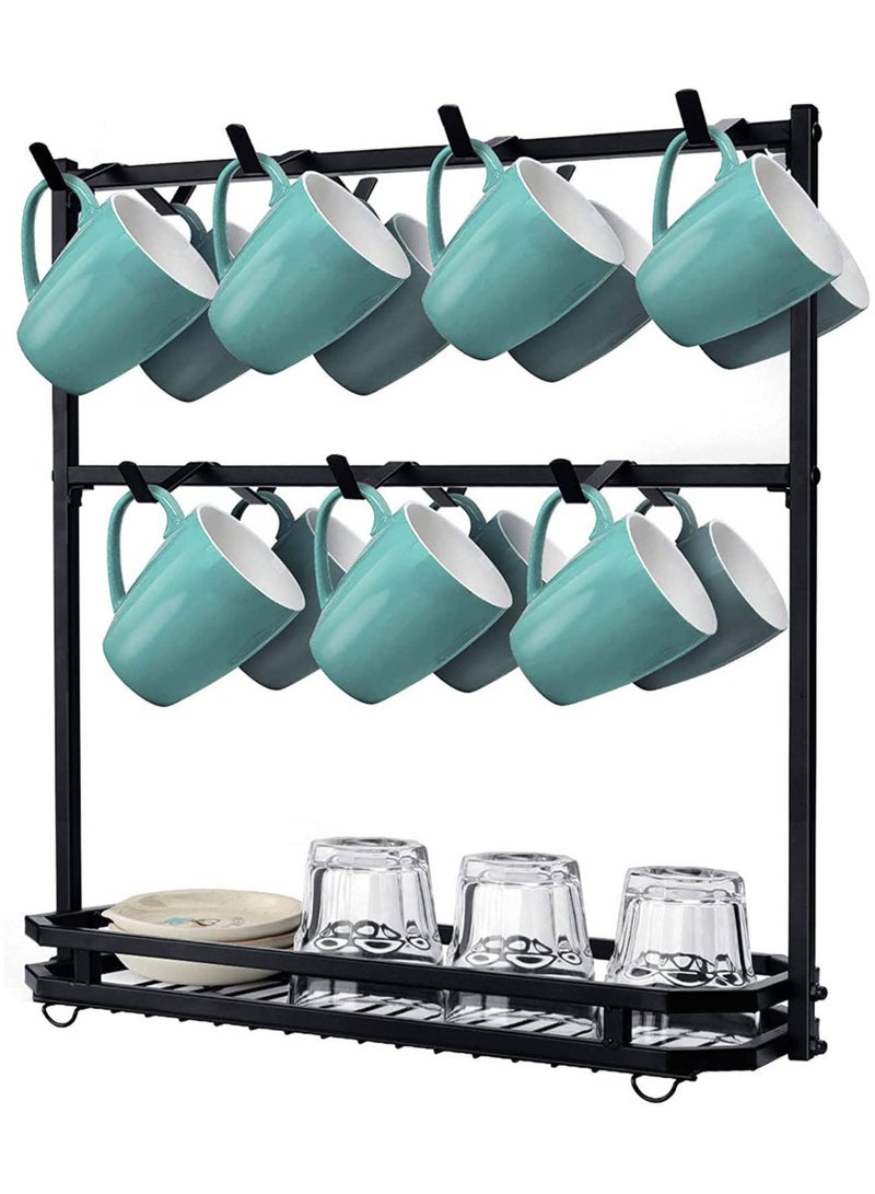 Large Coffee Mug Holder Stand Countertop, Tree Rack for 14 Mugs, 2 Tier Counter Display Storage, Metal Wire Tea Cup Holder for Coffee Station Kitchen Organizer, Not Included Mugs  - Image 1