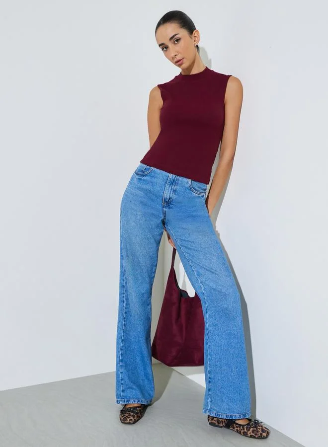 ستايلي Burgundy Cotton Lycra Ribbed Fitted Tank Top