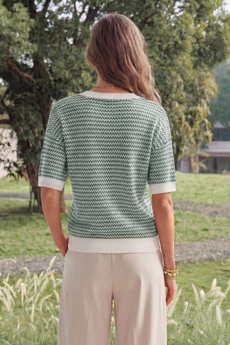 Arach&Cloz Women's 100% Cotton Short Sleeve Sweater Polo V Neck Pullover Knit Spring Summer St. Patrick Day Shirts Casual Trendy Fashion 2026 Green S - Image 4