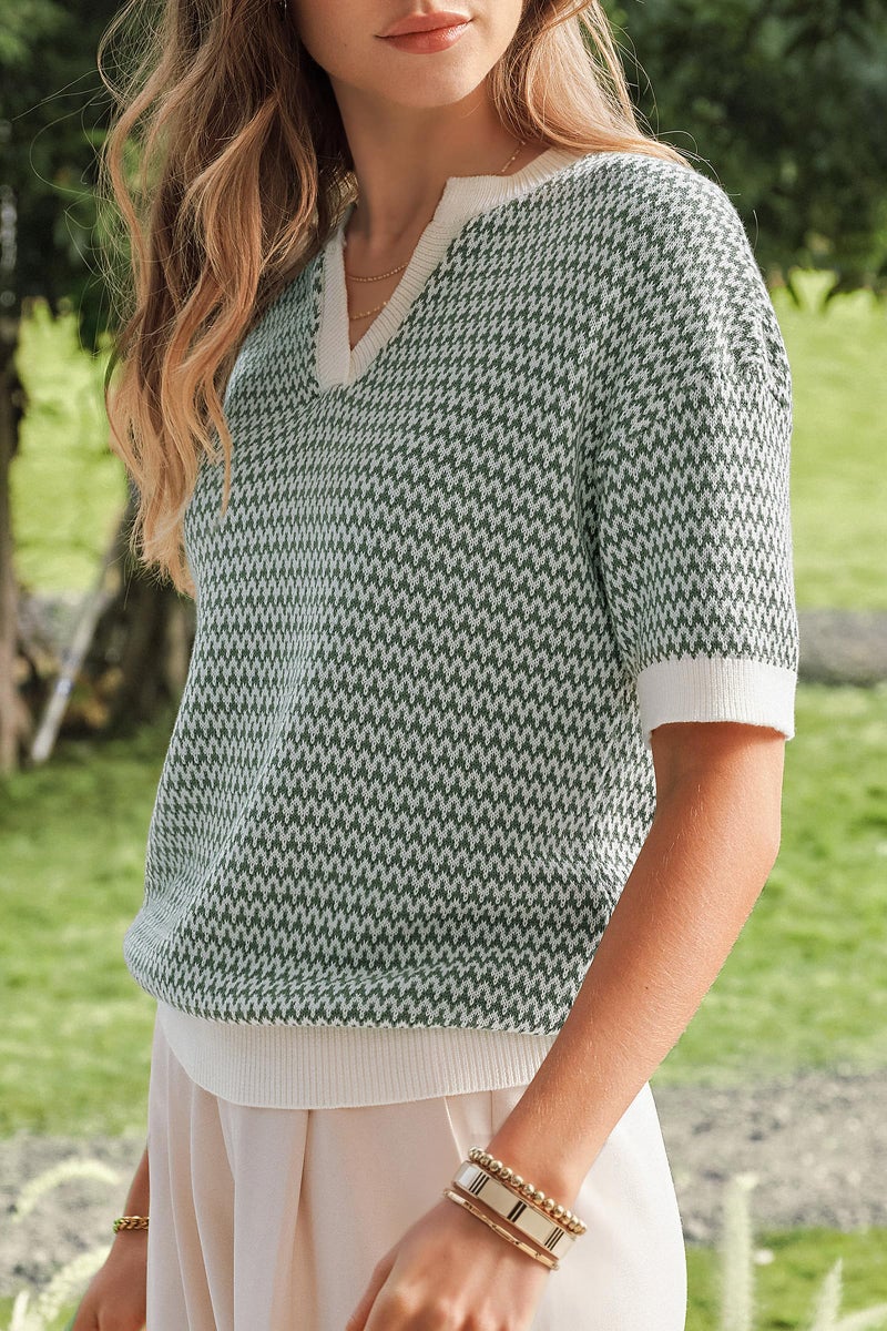 Arach&Cloz Women's 100% Cotton Short Sleeve Sweater Polo V Neck Pullover Knit Spring Summer St. Patrick Day Shirts Casual Trendy Fashion 2026 Green S - Image 3