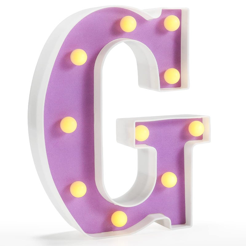 Pooqla LED Marquee Letter Lights Light Up Alphabet Marquee Letters Sign for Night Light Birthday Wedding Party Christmas Lamp Home Bar Decoration Purple Letter G