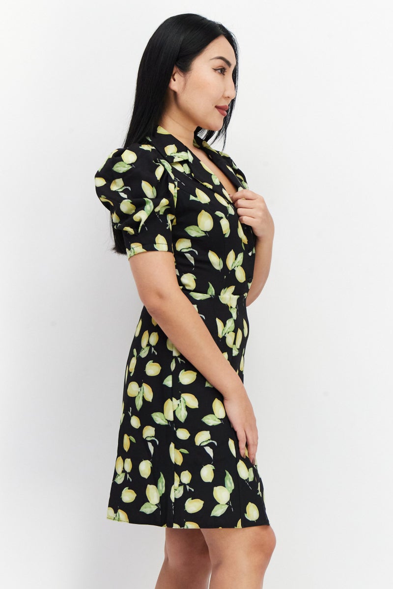trendyol Women Allover Print Short Sleeve Midi Dress, Black - Image 2