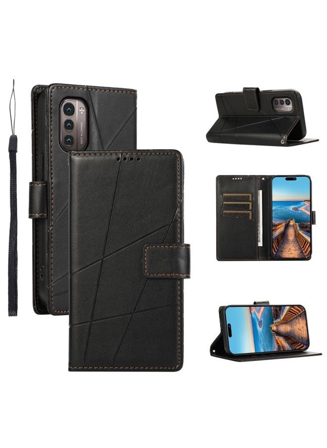 HuHa Case Cover For Nokia G21 PU Genuine Leather Texture Embossed Line Phone Case Black 