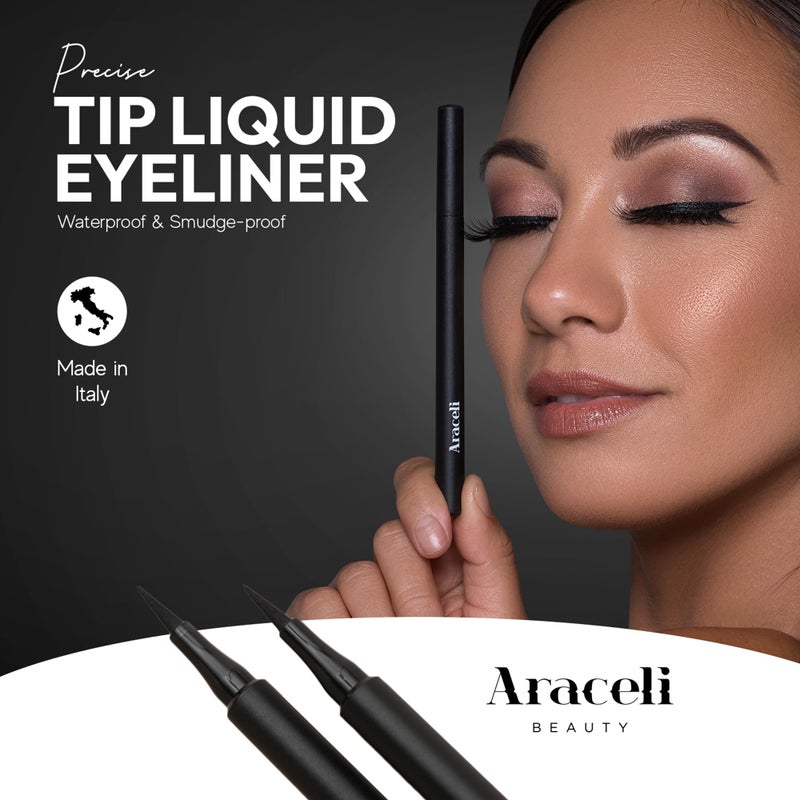 Araceli Beauty Liquid Eyeliner - Water Resistant Long-Lasting Eyeliner Pen - Precision Liquid Eye Liner with Smudge-Proof Formula - Easy Glide & Quick Dry - Perfect for Cat Eye & Winged Looks - Black - Image 2