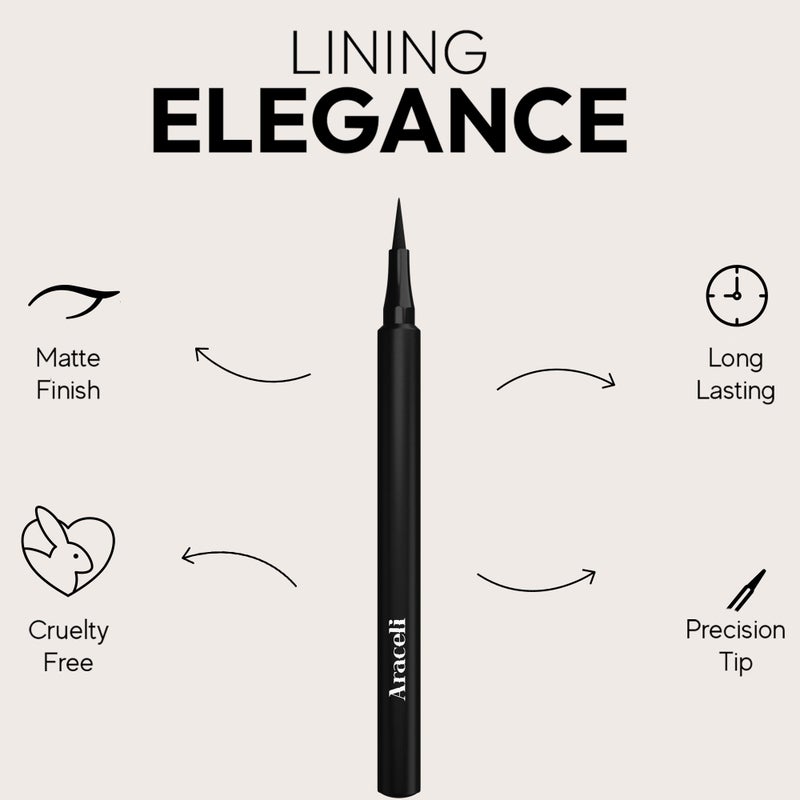 Araceli Beauty Liquid Eyeliner - Water Resistant Long-Lasting Eyeliner Pen - Precision Liquid Eye Liner with Smudge-Proof Formula - Easy Glide & Quick Dry - Perfect for Cat Eye & Winged Looks - Black - Image 3