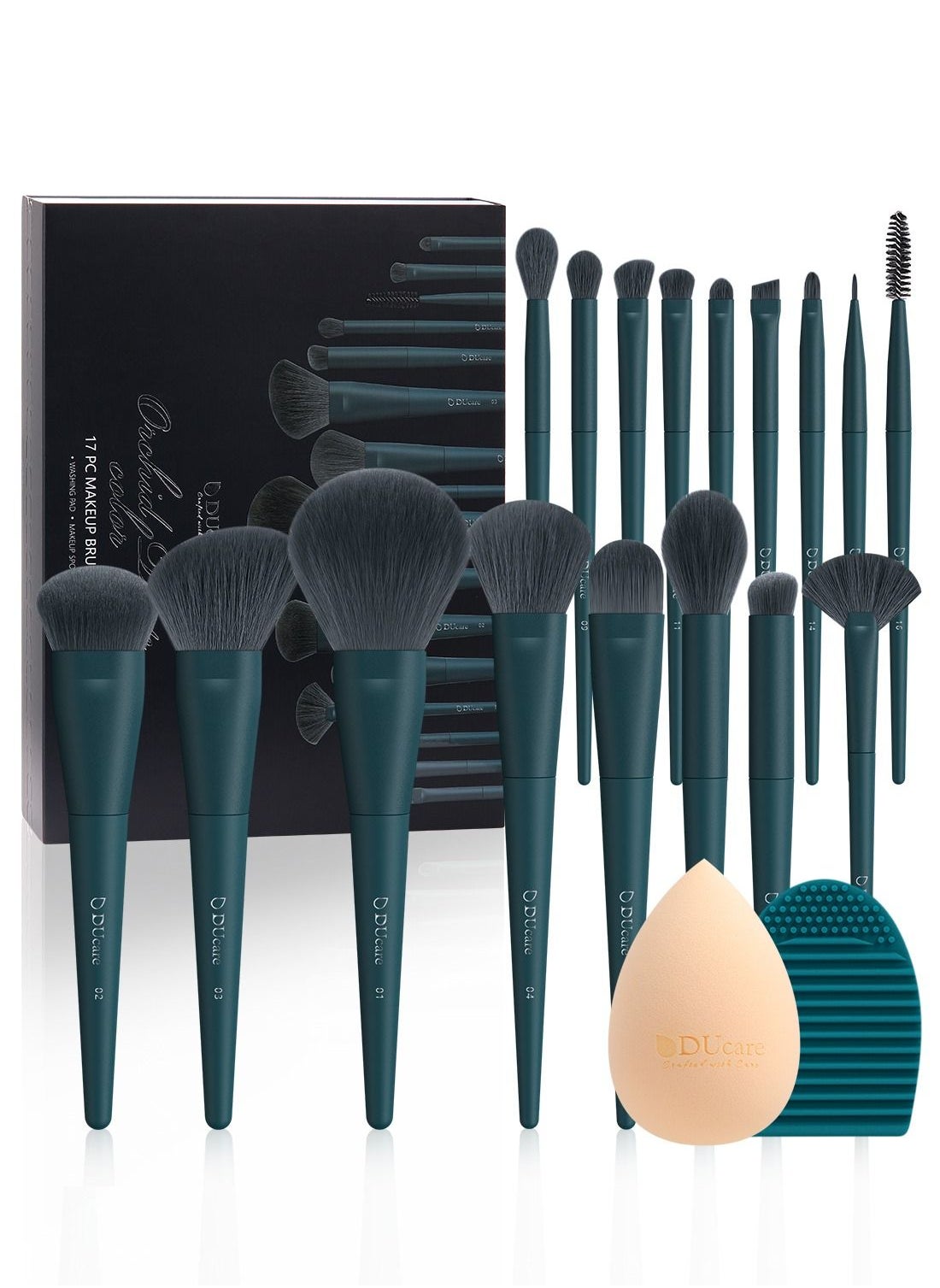 DUcare Makeup Brushes Set 17 Pcs with Brush Cleaning Mat and Makeup Sponge Professional Face Powder Eye Shadow Powder Liquid Cream Kit Gift Box 