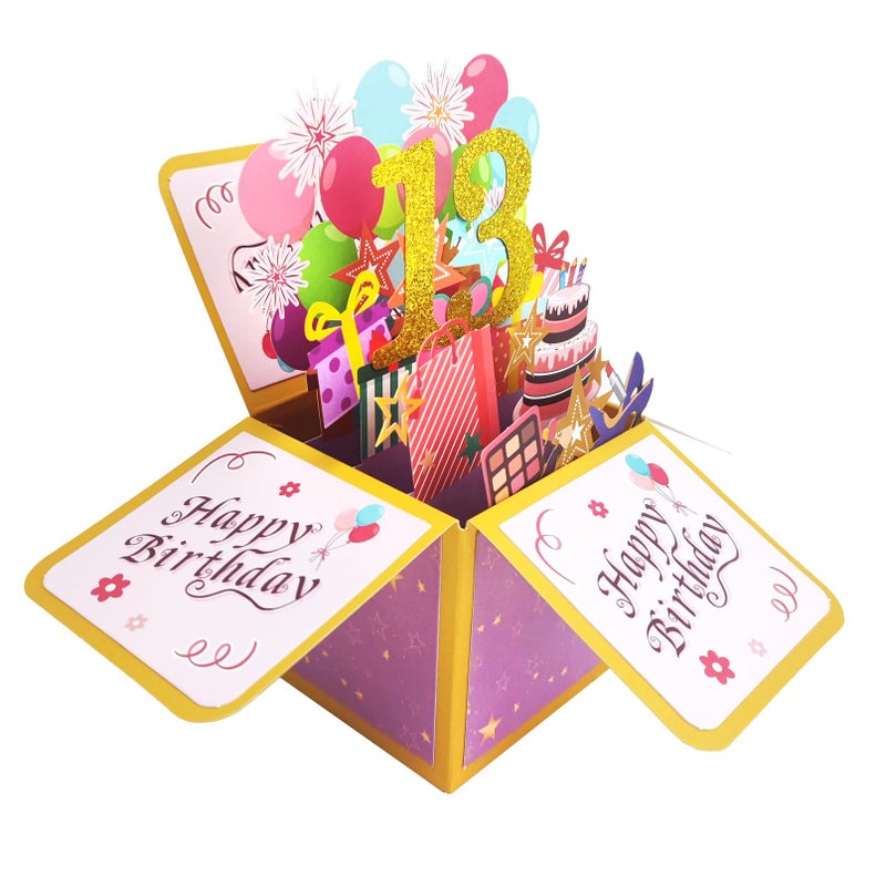 Asmallgf Happy 13th Birthday Pop Up Card for Girl Boy, Sweet Thirteen Year Old Birthday Gift Idea for Daughter Niece, Funny 13 Bday 3D Greeting Card for Him Friends - Image 1