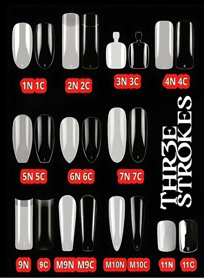 THR3E STROKES Fake Nail Tips Full Cover Clear and White Acrylic Nails Press on Nails for DIY Nail Art, 10 Sizes (7C, CLEAR/WHITE) - Image 2