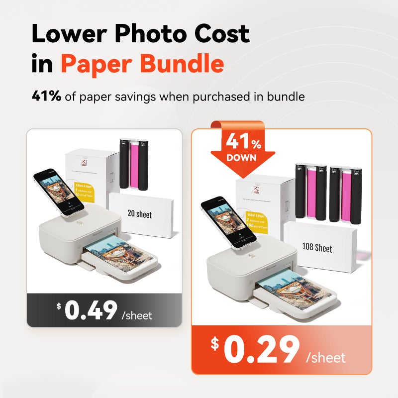 HPRT Photo Printer 4x6 with 108 Sheet Photo Paper& 2 Ribbon, Instant Picture Printer for iPhone, Smartphone, Thermal Dye Sublimation, WI-Fi Connnecting, Home Use, White - Image 2
