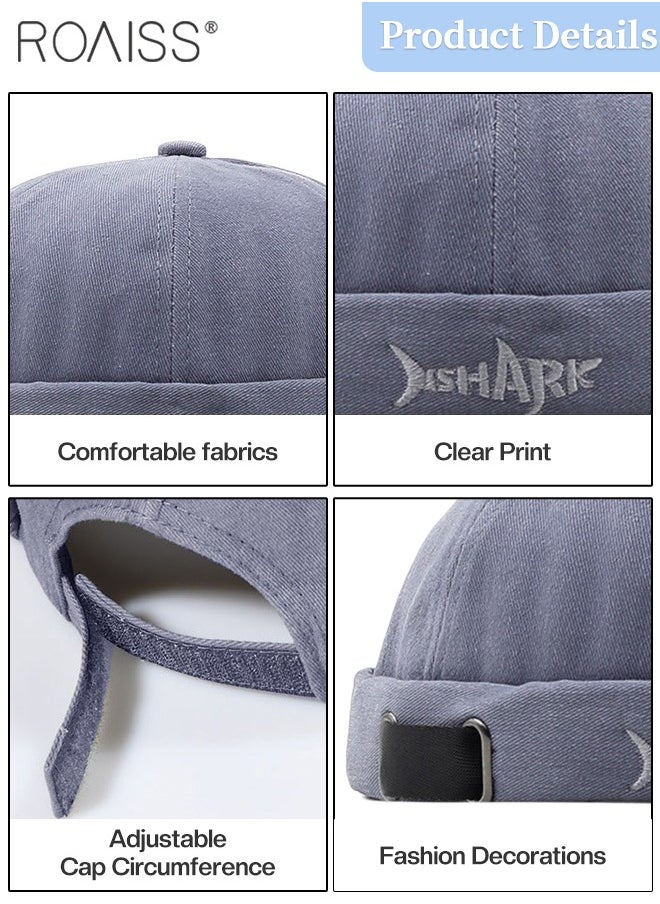 roaiss Men's Retro Embroidered Brimless Hat, Shark Pattern Doceker Hat, Streetwear Cool Trendy Cap, Adjustable Size  - Image 4