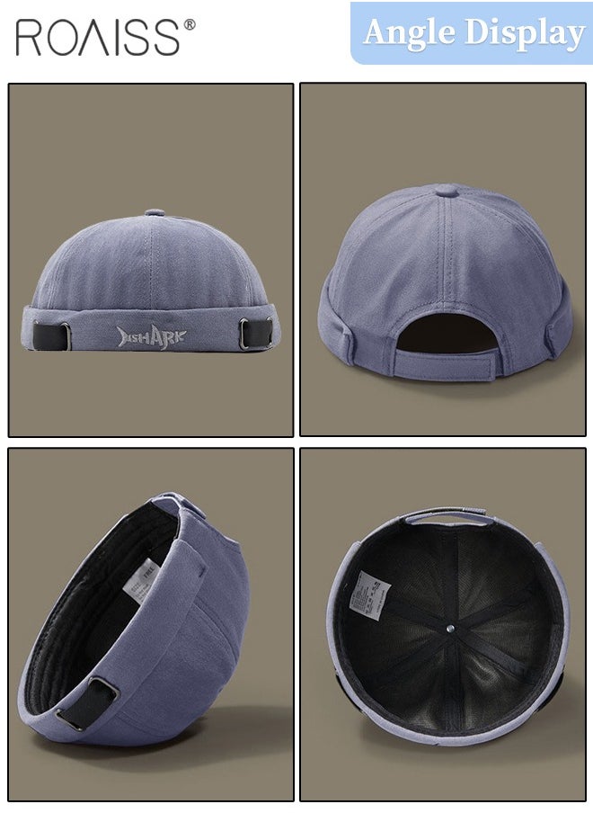 roaiss Men's Retro Embroidered Brimless Hat, Shark Pattern Doceker Hat, Streetwear Cool Trendy Cap, Adjustable Size  - Image 5