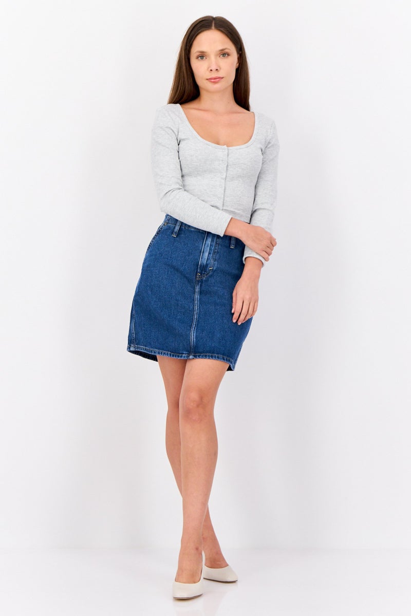 ESPRIT تنورة جينز مغسولة للنساء، تنورة قصيرة، كحلي - Image 4
