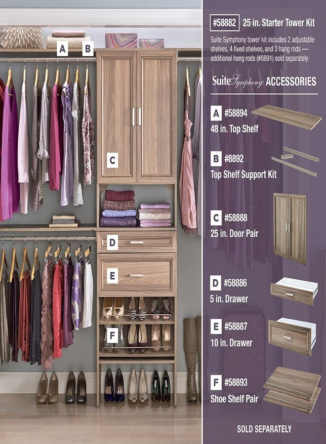 كلوزيت ميد طقم أبواب خزانة ملابس خشبية من ClosetMaid SuiteSymphony، زوج، ملحق إضافي، تصميم شاكر، للتخزين، ملابس، للوحدات مقاس 25 بوصة، رمادي طبيعي/نيكل ساتان - Image 3