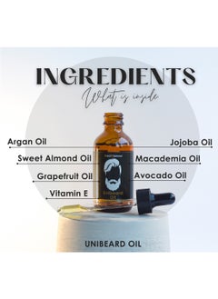 Unibeard oil Beard Oil 30ml for strengthening beard growth and nurturing hair follicles - with Argan, Jojoba, Avocado, Sweet Almond, Grapefruit, Macademia and Vitamin E - Unibeard oil with coconut scent  - Image 3