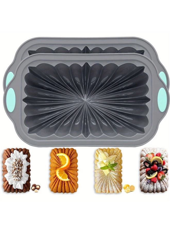 Set Of 2 Silicone Flower Cake Baking Mold Nonstick Food Grade Kitchen Tool For Oven Toast Bread Rectangular Pan Easy Clean - Image 1