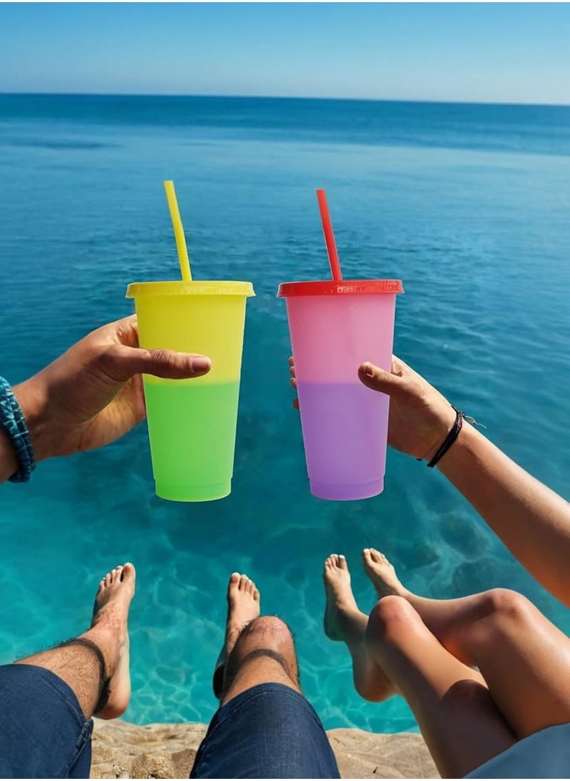 Beauenty 24oz Reusable Plastic Cups - 5-Pack with Lids and Straws - Ideal for Parties, Iced Coffee, Juices  - Image 4