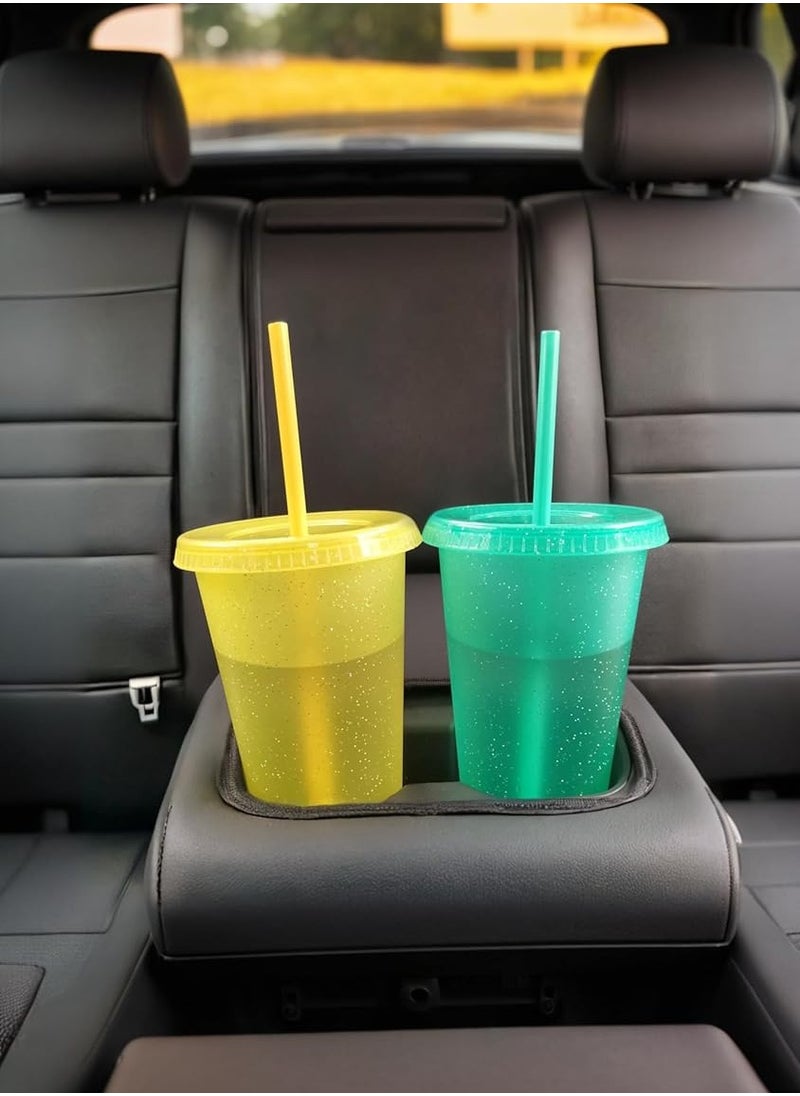 Beauenty 24oz Reusable Plastic Cups - 5-Pack with Lids and Straws - Ideal for Parties, Iced Coffee, Juices  - Image 5