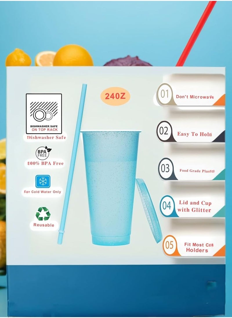 Beauenty 24oz Reusable Plastic Cups - 5-Pack with Lids and Straws - Ideal for Parties, Iced Coffee, Juices  - Image 3
