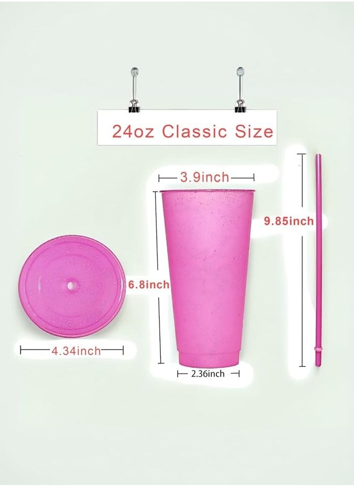 Beauenty 24oz Reusable Plastic Cups - 5-Pack with Lids and Straws - Ideal for Parties, Iced Coffee, Juices  - Image 2