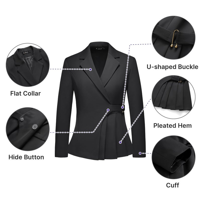 TRONSTORE Women's Pants Suit Solid Jacket 2 Piece Set Irregular Blazer Suit Business Casual Black XXL - Image 2