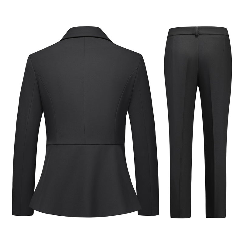 TRONSTORE Women's Pants Suit Solid Jacket 2 Piece Set Irregular Blazer Suit Business Casual Black XXL - Image 4