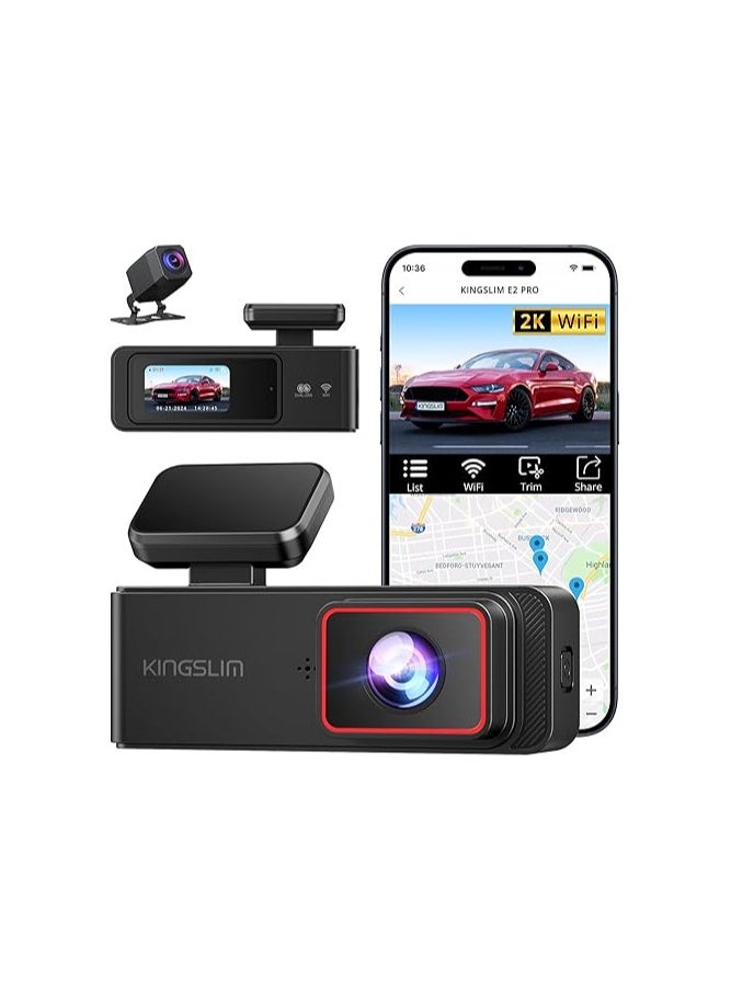 Kingslim - KINGSLIM E2 Pro Front 2K + Rear 1080P WiFi Dual Channel Dash Camera for Cars Parking Monitor, Loop Recording, supports memory card up to 256GB - Image 1