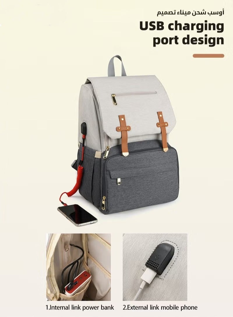 دوكو شنطة ظهر للحفاضات أطفال متعددة الوظائف، شنطة ظهر ذات سعة كبيرة لتغيير الحفاضات، حقيبة رعاية أطفال مقاومة للماء، شنطة ظهر عصرية للأم مع وسادة تغيير محمولة ومنفذ شحن USB، مناسبة للأمهات أو الآباء - Image 5