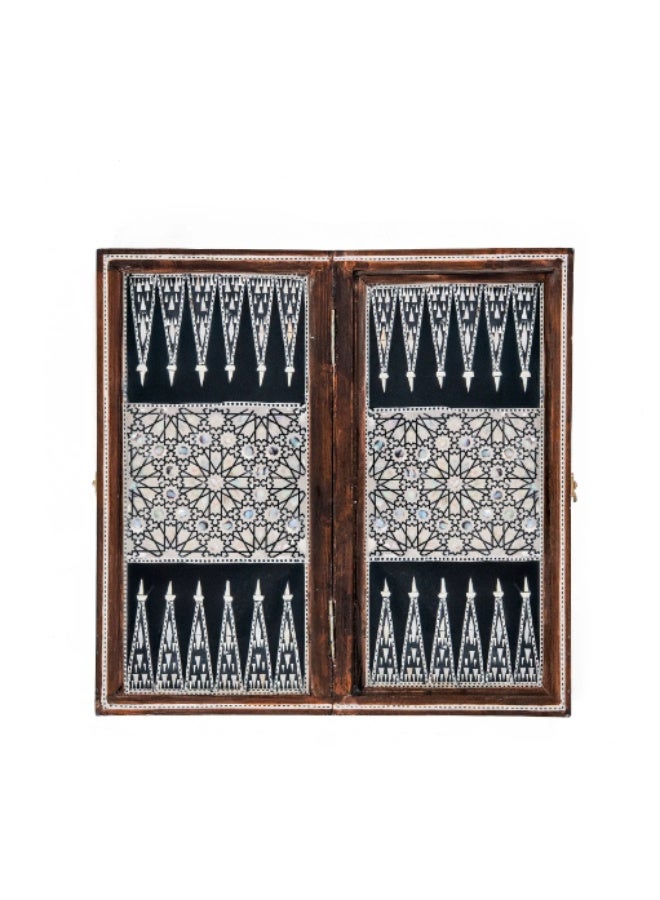 Handmade Backgammon & Chess Wooden Folding Board Inlaid with Natural Shell & Mother of Pearl, Multicolor - Size 40x40 cm - Image 2