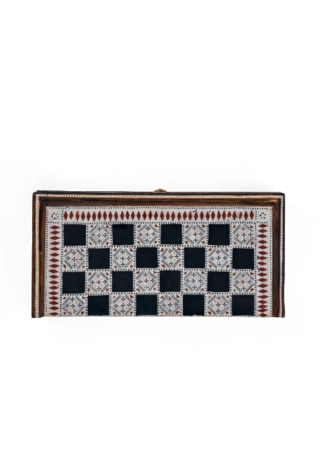 Handmade Backgammon & Chess Wooden Folding Board Inlaid with Natural Shell & Mother of Pearl, Multicolor - Size 40x40 cm - Image 3