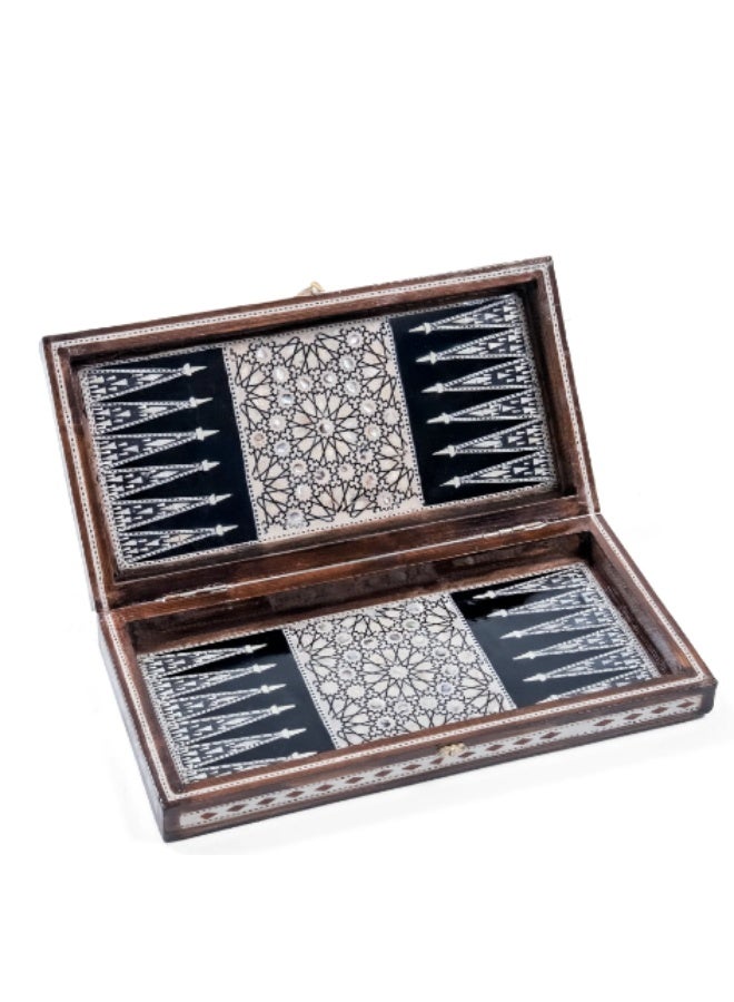 Handmade Backgammon & Chess Wooden Folding Board Inlaid with Natural Shell & Mother of Pearl, Multicolor - Size 40x40 cm - Image 1