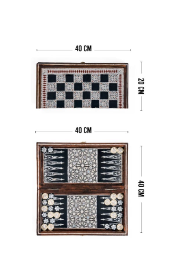 Handmade Backgammon & Chess Wooden Folding Board Inlaid with Natural Shell & Mother of Pearl, Multicolor - Size 40x40 cm - Image 4