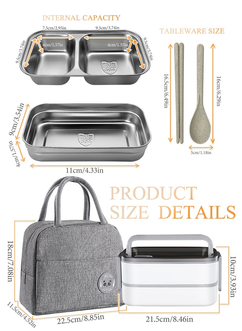 Stainless Steel Lunch Box (1400ml) – Double-Layer, Microwave-Safe, Made of 304 Leakproof Stainless Steel – Detachable with Thermal Insulation – Ideal for Adults, Students, Office, or School – Includes Thermal Bag and Cutlery. - Image 2