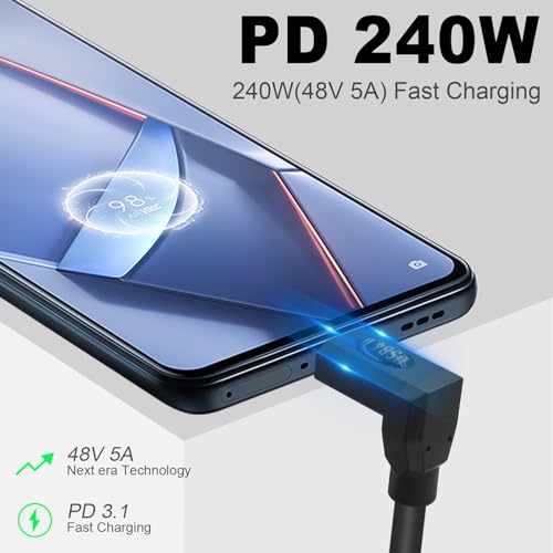 Poyiccot USB C to USB C Cable Short 1ft, 90 Degree Type C to Type C Cable, 240W Fast Charging, 40Gbps Data, 8K@60hz Video, Up Down Angle Thunderbolt 4 Cable for Steam Deck, Switch, MacBook - Image 3