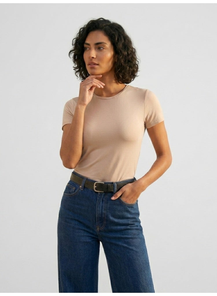 Nawa3em Women's Soft Viscose T-Shirt Breathable Lightweight Summer Top Casual Regular Fit Short Sleeve Crew Neck - Image 1