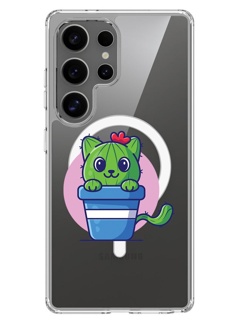 Theodor Magnetic Case for Samsung Galaxy S25 Ultra 6.9-inch Compatible with MagSafe Wireless Charging, Shockproof Phone Bumper Cover Cute Cat Cactus - Image 1