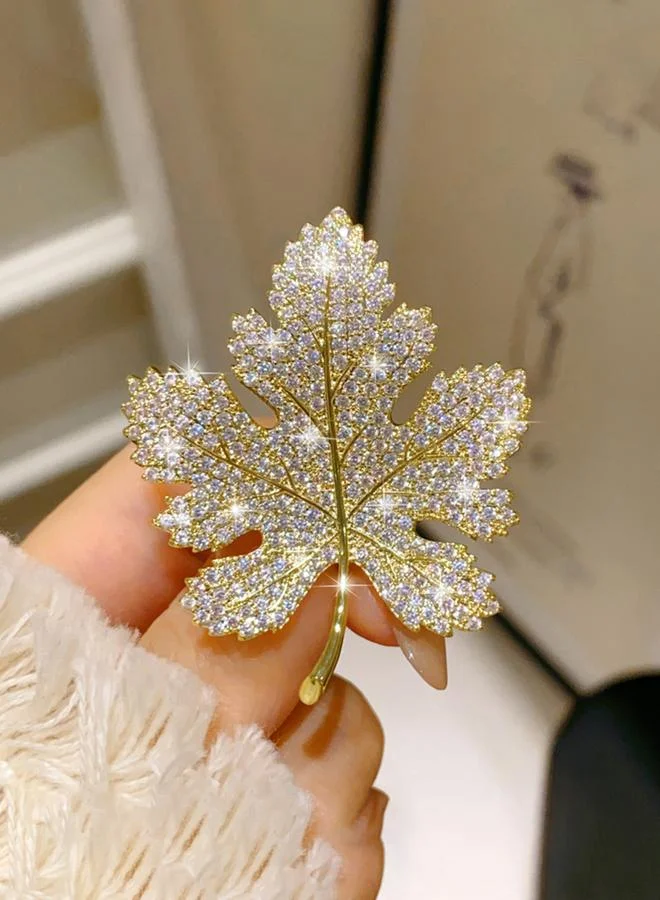Take Two Sparkling Gold Maple Leaf Brooch for Women