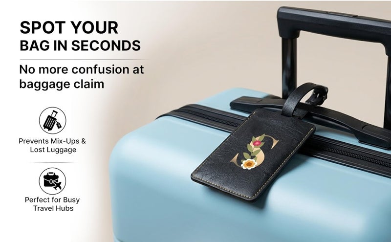 The Messy Corner Blossom |Personalized Luggage Tag| – Travel ID Tag with |Alphabet Initial| | Bag & Backpack Identifier for Men & Women | Unisex Travel Gift | P - Image 5