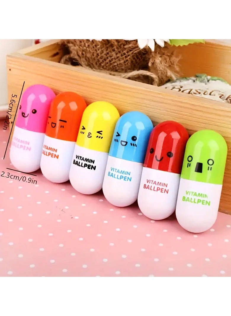 Generic 6pcs Retractable Ballpoint Pen, Cartoon capsule shape Ballpoint Pen, Small And Cute to Carry Around, Perfect for Classroom Rewards And Giving Frend Small Gifts  - Image 1